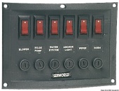 Osculati 14.103.32 - Горизонтальный щиток из полиамида с клавишными выключателями с подсветкой 6 выключателей 