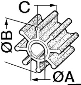 Osculati 16.194.03 - Импеллер помпы охлаждения двигателей CEF 101.GX Ø50,8x22,1мм вал Ø12 под штифт 6 лопастей из чёрного неопрена
