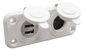 Osculati 14.516.12 - Гнездо прикуривателя + двойной разъем USB 12/24В из белого полиамида