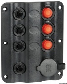 Osculati 14.104.04 - Электрический щиток Wave Design с клавишными выключателями со светодиодной индикацией 3 + гнездо питания с прикуривателем 
