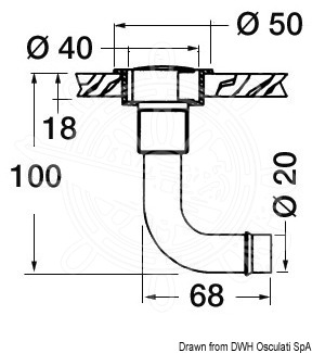 Osculati 20.285.04 - Невыступающая вентиляционная головка для топливного бака из хромированной латуни Левая 90° Ø20 мм 