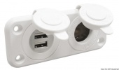 Osculati 14.516.12 - Штекер прикуривателя + двойная розетка USB, белый 