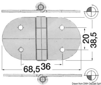 Osculati 38.441.68 - Вкручиваемая петля со стандартным шарниром 68.5x38.5x2 мм из нержавеющей стали (2 шт)