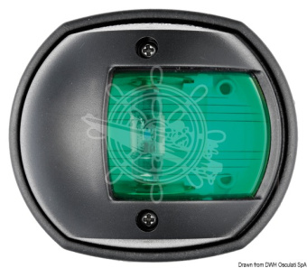 Osculati 11.448.02 - Sphera Design Compact 12 бортовой огонь светодиодный LED зелёный 112,5° 12 В 0,8 Вт 80 x 42 x 70 мм в чёрном корпусе для судов до 12 м