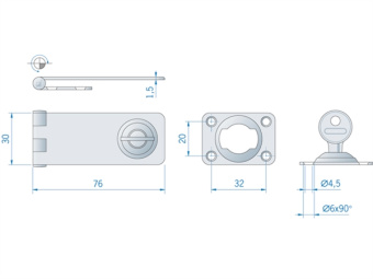 Засов-застёжка ROCA из нержавеющей стали 76x30 мм