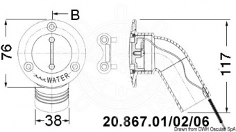 Osculati 20.867.01 - Палубная горловина с плоской крышкой из нержавеющей стали зеркальной полировки, с патрубком под 30° FUEL 38 мм 
