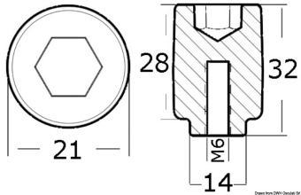 Osculati 43.260.05 - Цилиндрический цинковый анод Yamaha 68V-11325-01 для двигателей 80-225 л.с. 32x21 мм