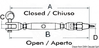Osculati 07.196.07 - Талреп с закрытым корпусом с наконечником для троса Parafil 7 мм 