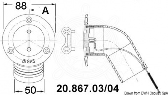 Osculati 20.867.03 - Палубная горловина с плоской крышкой из нержавеющей стали зеркальной полировки, с патрубком под 30° FUEL 50 мм 