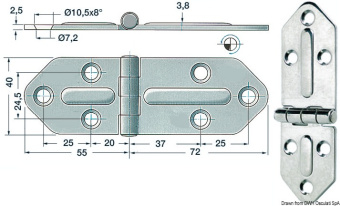 Osculati 38.444.00 - Петля универсальная 127x40x2,5мм из нержавеющей стали AISI316 (2 шт)