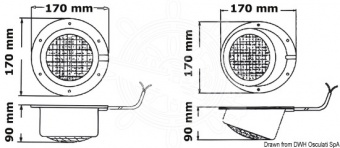 Osculati 13.257.24 - Прожектор для транцевых площадок с полностью герметичным корпусом из белого АБС-пластика 24 В 50 Вт прямой 