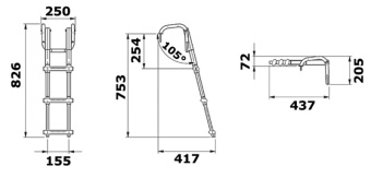 Osculati 49.556.03 - Сверхкомпактная телескопическая лестница с ручками для транцевых площадок 