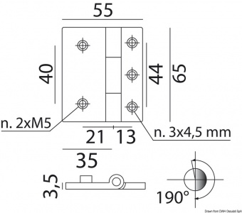Osculati 38.819.01 - Петли из хромированной латуни на шпильках, 65x54 мм 