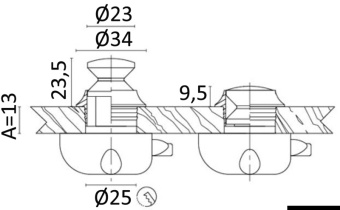 Osculati 38.181.01 - Ручка-кнопка с кольцом из хромированной латуни 34x23,5 мм толщина стенки до 13 мм (2 шт)