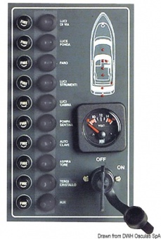 Osculati 14.708.00 - Электрический щиток влагозащищенный IP56 с 10 выключателями 12В 15А 270x160 мм