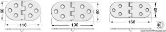 Osculati 38.455.03 - Петли откидные 3 мм повышенной прочности из нержавеющей стали, 160x60 мм 