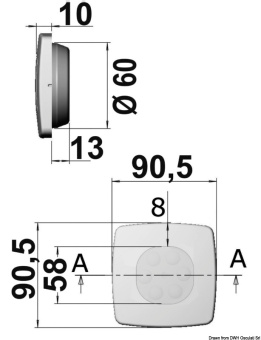 Встраиваемый светодиодный светильник Square 12/24В 90,5x90,5 мм IP43 AISI 316