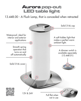 Osculati 13.448.06 - Выдвижной LED светильник Aurora 12/24В 7Вт 71-110мм утапливается вровень с поверхностью