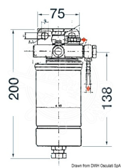 Osculati 17.638.00 - Фильтр для дизельного топлива 80л/ч 200x75мм из литого алюминия со сменным картриджем на 12мкм
