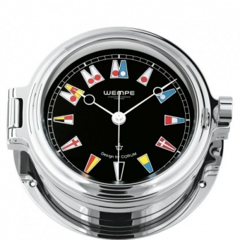 Корабельные часы с черным циферблатом WEMPE Regata Brass с циферблатом флаги Ø 140 x 47 мм хромированные