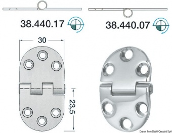 Osculati 38.440.17 - Петли 2 мм для откидных элементов из нержавеющей стали, 47x30 мм 