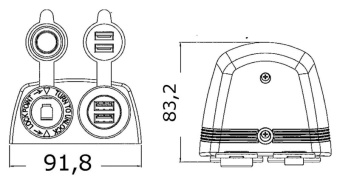 Osculati 14.516.04 - Накладное гнездо прикуривателя + двойной разъём USB 12/24В из чёрного полиамида