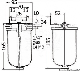 Osculati 17.663.04 - Декантирующий фильтр для дизельного топлива или бензина с бумажным фильтром 12 мкм, 250 л/ч 