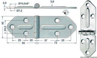Osculati 38.444.00 - Петли из нержавеющей стали "Chromelux" 2,5 мм, 127x40 мм 