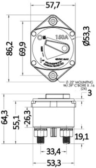 Osculati 02.710.40 - Влагозащищенный врезной автоматический выключатель 150 А для защиты лебедок и подруливающих устройств