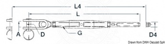 Osculati 07.202.16 - Талреп с шарнирной вилкой и наконечником для обжима на тросе 16 мм 