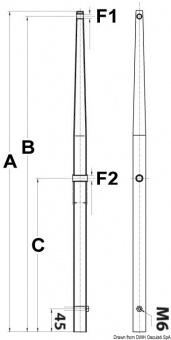 Osculati 41.176.11 - Леерные стойки для оснований из нержавеющей стали со штырем, Ø 25x1,5x625 мм 