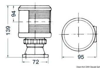 Osculati 11.420.08 - DHR навигационный огонь с кронштейном для установки на стену, красный 360 ° , мощностью 25 Вт. для судов до 20м