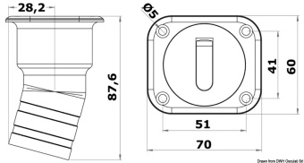 Osculati 20.454.03 - Заливная горловина Square для дизеля короткая под шланг Ø38мм 87,6мм 60x70мм из нержавеющей стали