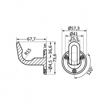 Osculati 38.301.15 - Крючок усиленный из полированной нержавеющей стали с потайными винтами 73.6x67.7 мм 120° 