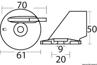 Osculati 43.272.86 - Цинковый триммер Johnson/Evinrude/OMC/Suzuki 5031536/55125-87E01 для четырехтактных моторов 40-70лс Ø61мм 70x50мм