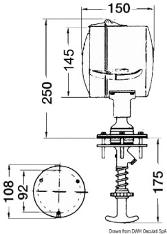 Osculati 13.242.24 - Прожектор дальнего света DHR с регулируемым изнутри углом поворота 24 В 145 мм