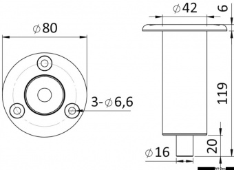 Osculati 15.480.21 - Врезное основание из нержавеющей стали 42 - 80 мм для телескопической душевой стойки Rocky