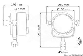 Osculati 13.239.00 - Прожектор дальнего света Night Eye с креплением на носовой релинг 12 В 