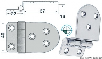 Osculati 38.441.58 - Петли с изгибом, 2 мм для откидных элементов из нержавеющей стали, 59x40 мм 