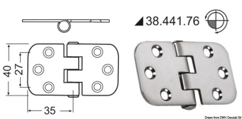 Osculati 38.441.76 - Фрикционная петля для люков/крышек рундуков/дверей 70x39x2мм из полированной нержавеющей стали AISI316 (3 шт)
