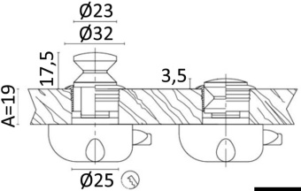 Osculati 38.181.03 - Ручка-кнопка с кольцом из хромированной латуни 32x17,5 мм толщина стенки до 19 мм (2 шт)