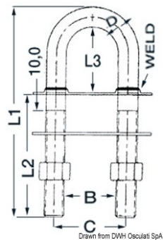 Osculati 39.127.03 - Скоба U-образная De Luxe с конусными концами 110x9,5мм 7826кг из зеркально-полированной нержавеющей стали AISI304