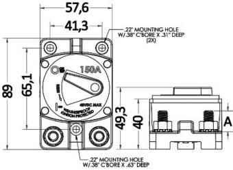 Osculati 02.711.40 - Влагозащищенный накладной автоматический выключатель 150 А для защиты лебедок и подруливающих устройств
