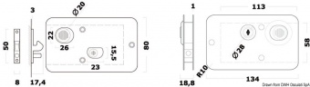 Osculati 38.132.05 - Замок для раздвижных дверей - под правую/левую сторону, 134x80 мм 