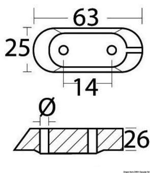 Osculati 43.260.43 - Цинковый анод Yamaha 65W-45251-00/6EO-4525112 для четырехтактных моторов 8-70 л.с. 63x25x26 мм