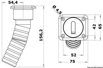 Osculati 20.455.02 - Заливная горловина Square для чистой воды длинная под шланг Ø38мм 156,2мм 65x75мм из нержавеющей стали