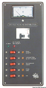 Osculati 14.810.22 - Электрический щиток с 5 выключателями для сети переменного тока 230В 25А 140x285мм