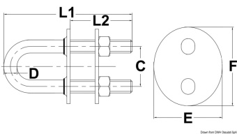 Osculati 39.127.23 - Болт-скоба U-образная De Luxe с увеличенной основной и ответной пластиной, конусные концы 155 x 15.9 мм 