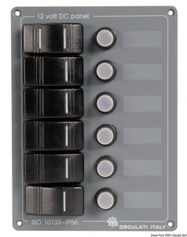 Osculati 14.845.06 - Алюминиевая вертикальная панель с 6 переключателями 