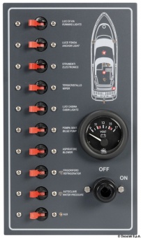 Osculati 14.709.00 - Электрический щиток влагозащищенный IP56 с 10 автоматическими выключателями 12В 15А 270x160 мм